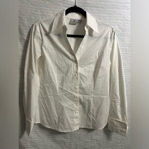 Worthington Stretch White Button Down Shirt Blouse Cuffed Sleeves Size 8